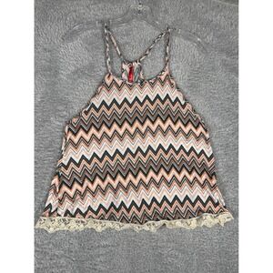MM Chevron Tank Top Womens Large Orange Black Lace Trim Braided Boho Festival